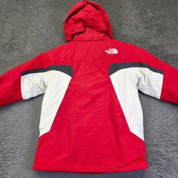 The North Face Winter Jacket Hooded Full Zip Pockets Red Gray Boys S